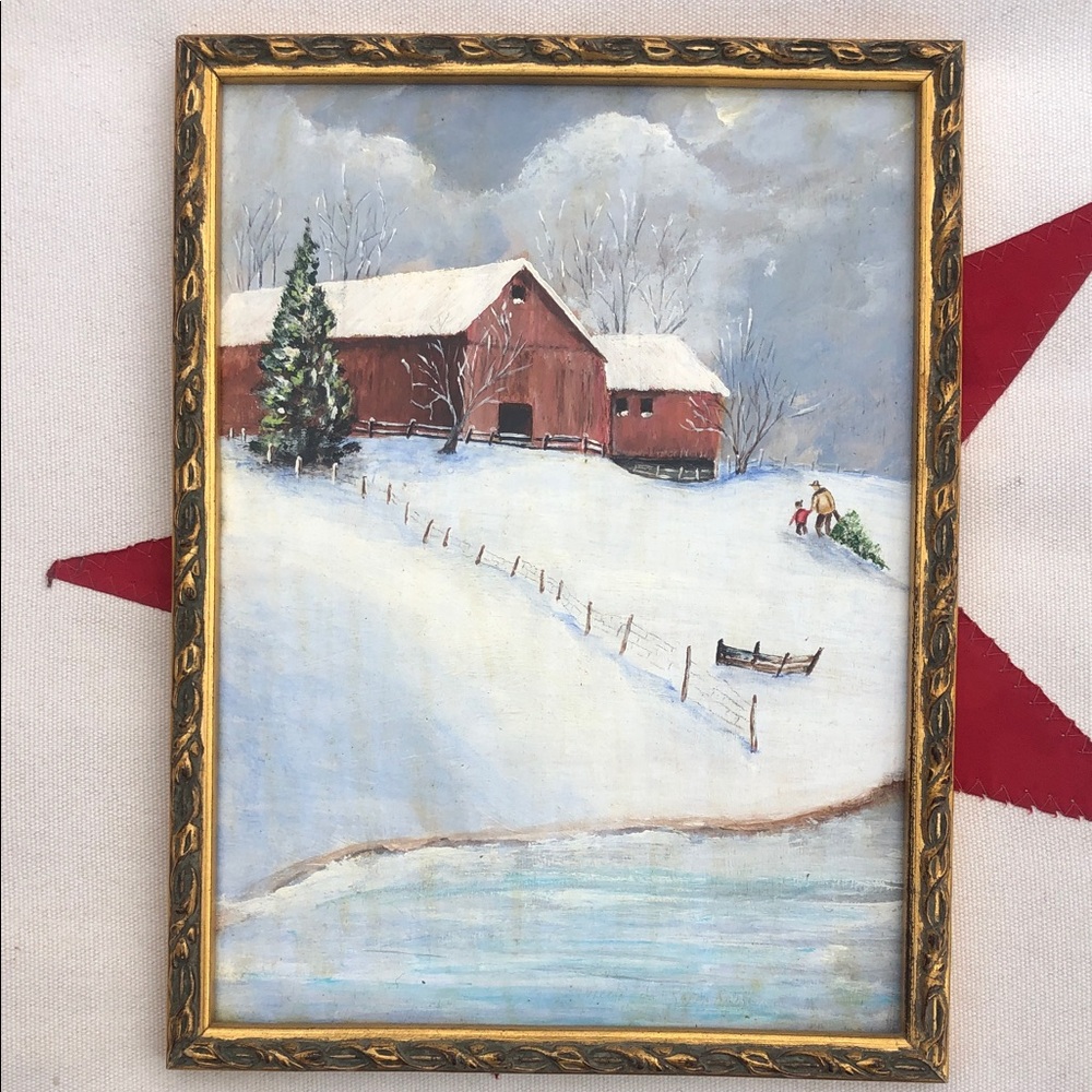 Framed original winter  Christmas scene